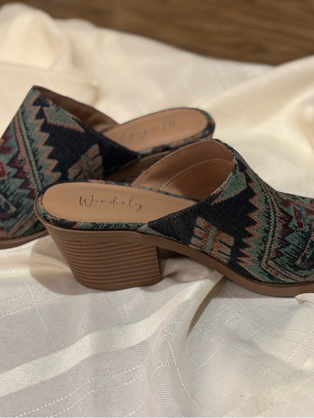 Wonderly Women's Multicolor Aztec Textile Mule Heels - Picture 3 of 6